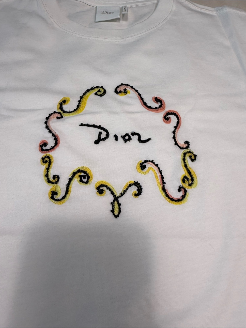 Dior White Crewneck T-Shirt with Multicolor Embroidered Motif - Picture 2 of 8
